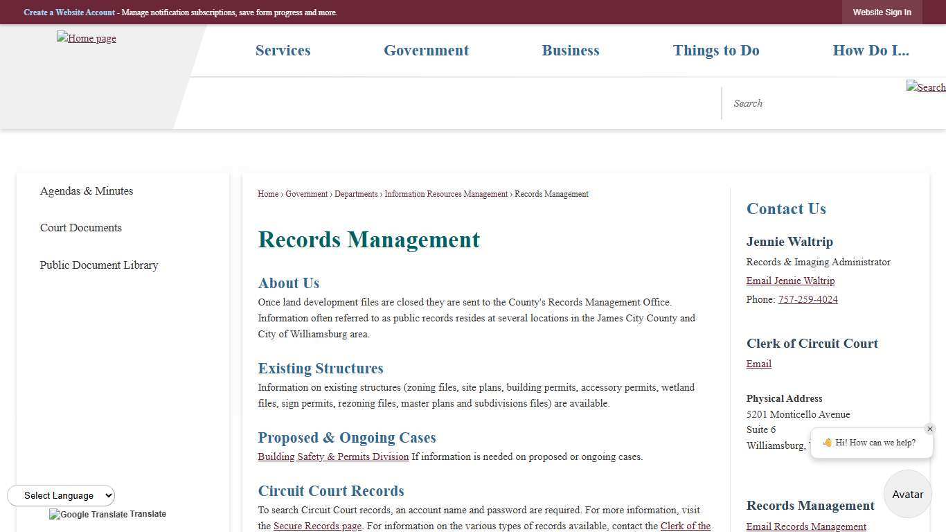 Records Management | James City County, VA
